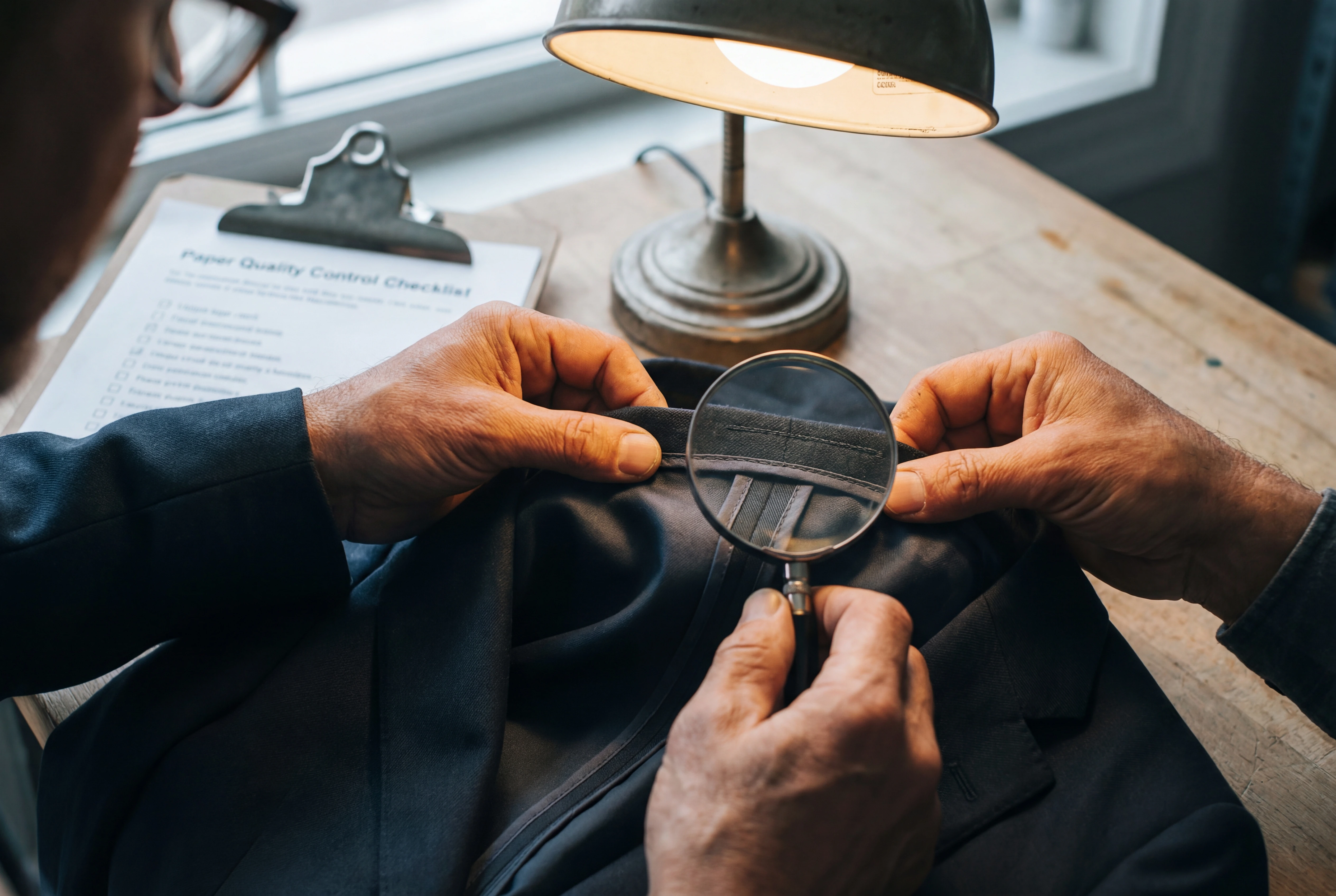 Kontrola jakości odzieży w szwalni - weryfikacja szwów i wykończenia