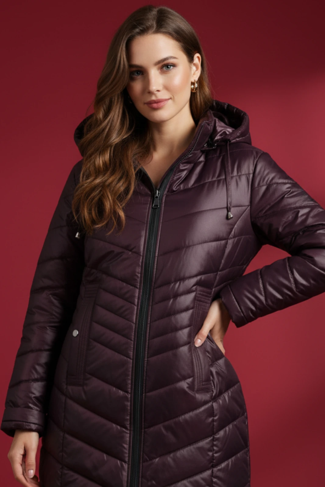 Kurtka zimowa pikowana bordowa - produkcja kurtek damskich na zlecenie